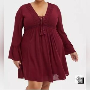 Torrid Mini Gauze Lace Up Skater Dress Size 12